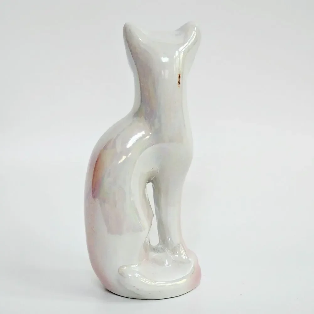 Vintage Iridescent Lustre Glaze Cat Figurine | Mid Century Ceramic Kitty Decor